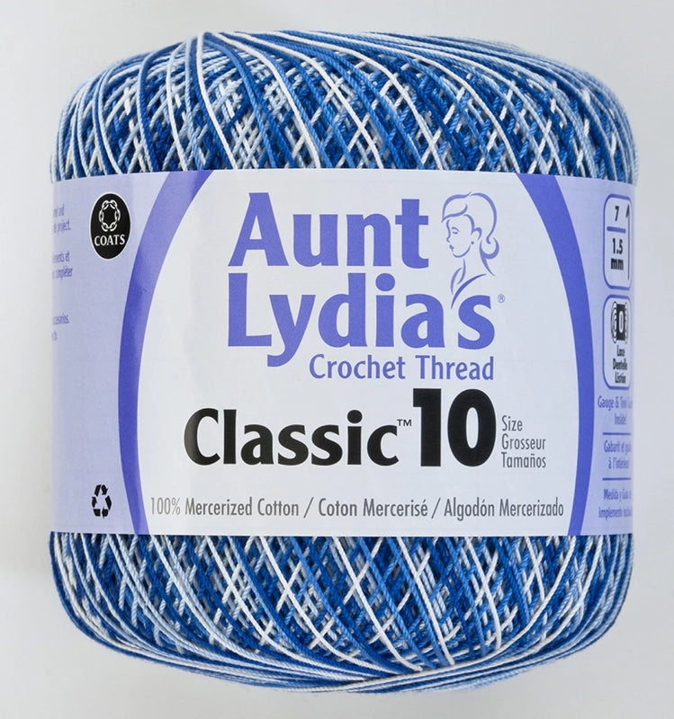 Aunt Lydias Crochet Thread - Variegated Blues , piecing and stitching