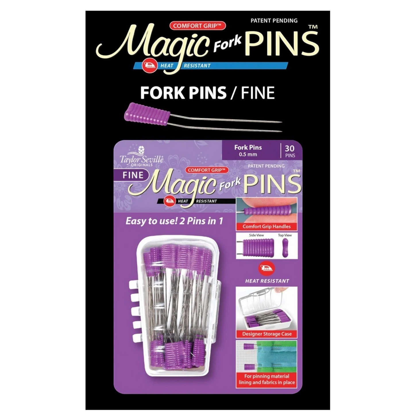Magic Fork Pins In Designer Case 30pc , quilting and needlework