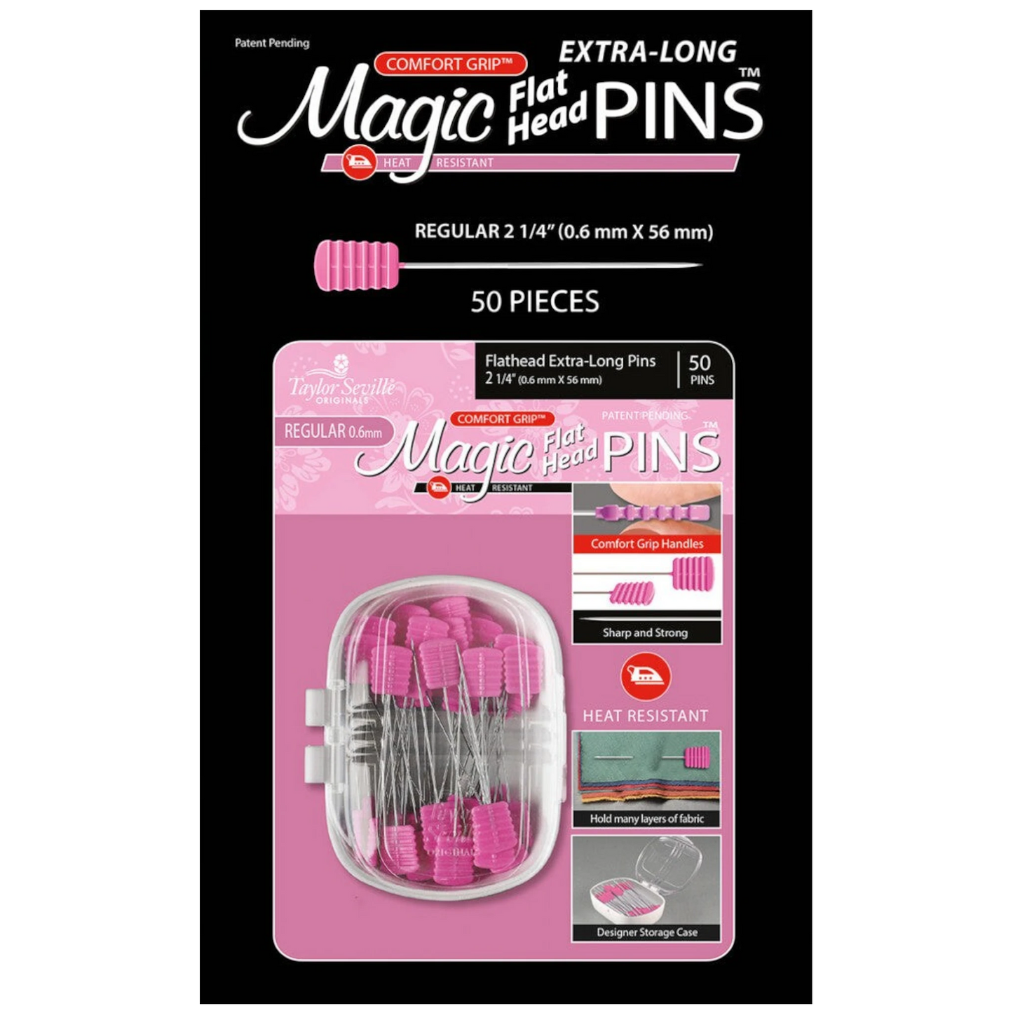 Magic Pins Flathead Extra Long Regular 0.6 mm 50pc , quilting and needlework