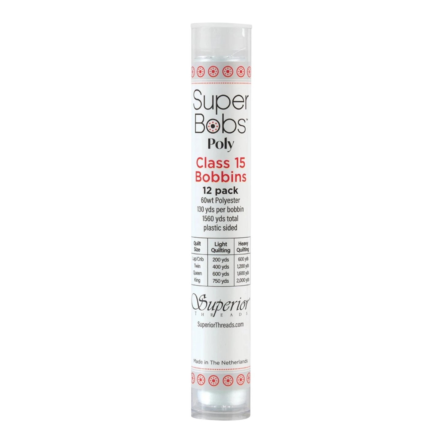 SuperBobs Polyester Bobbin 12pk Class 15 Lace White