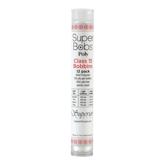 SuperBobs Polyester Bobbin 12pk Class 15 WHITE machine threading and quilting