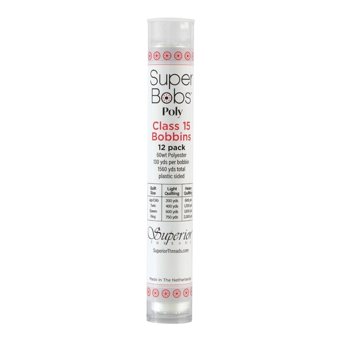 SuperBobs Polyester Bobbin 12pk Class 15 WHITE machine threading and quilting