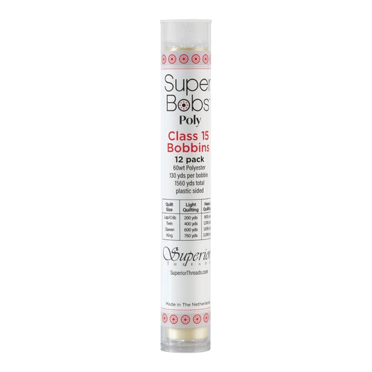 SuperBobs Polyester Bobbin 12pk Class 15 IVORY machine threading and quilting