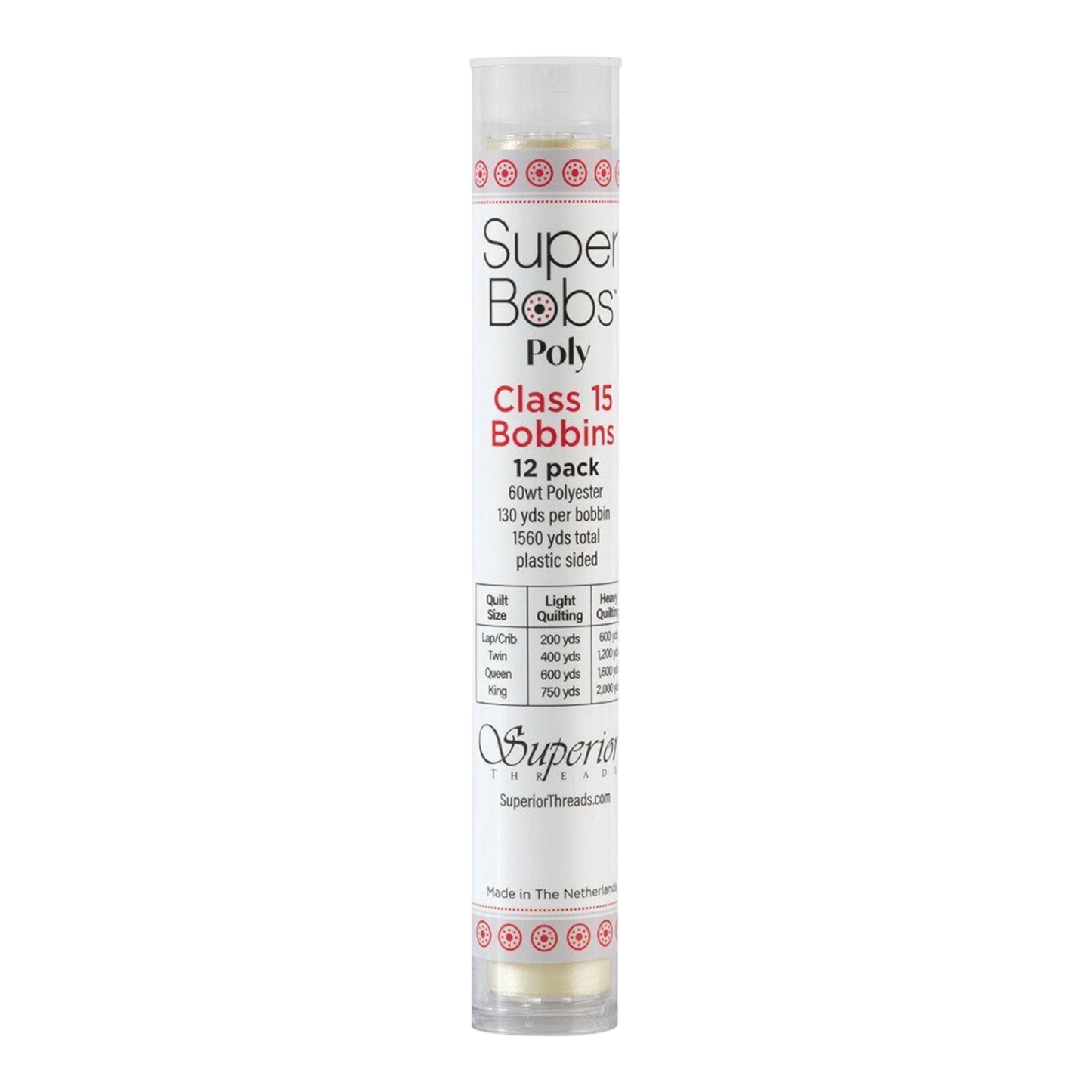 SuperBobs Polyester Bobbin 12pk Class 15 IVORY machine threading and quilting