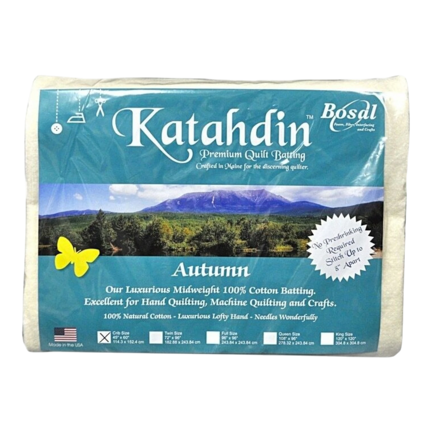Katahdin Premium 100% Cotton Batting - Autumn 4oz - Crib Size for patchwork, quilting and sewing