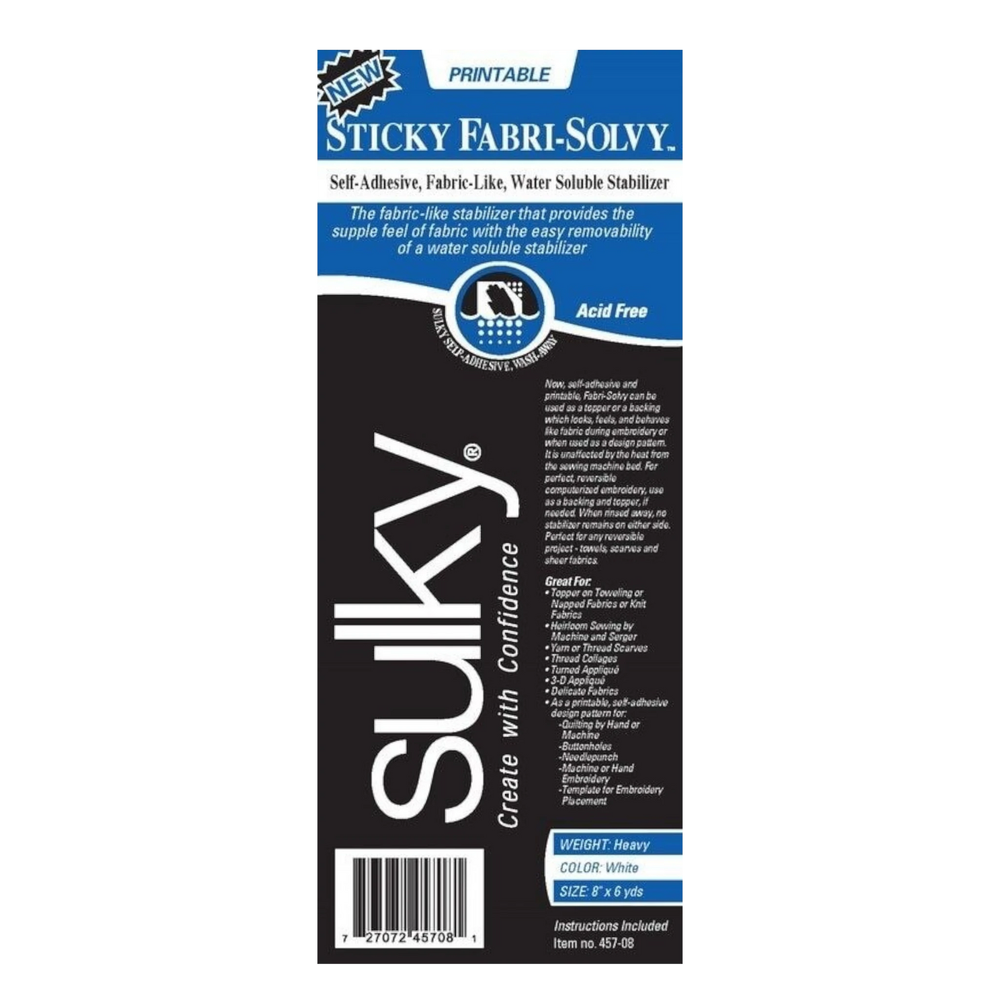 Sulky - Sticky Fabri Solvy 305 mm x 6yd for embroidery, applique and sewing projects