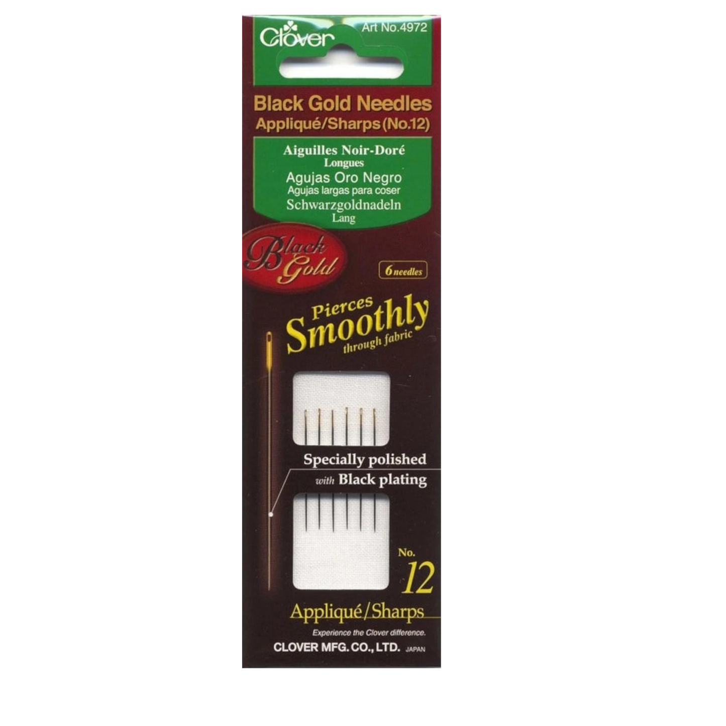 Clover Black Gold Sharps Needle Size 12 6ct , quilting and needlework