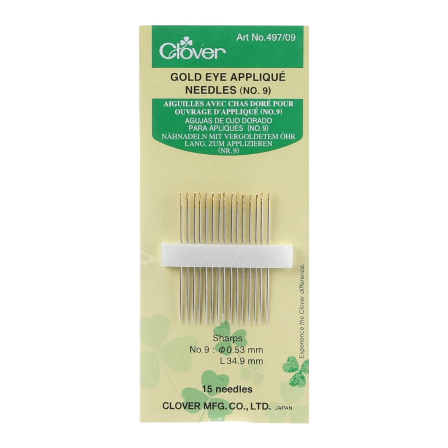 Clover Applique Needles Size 9 15ct , quilting and needlework