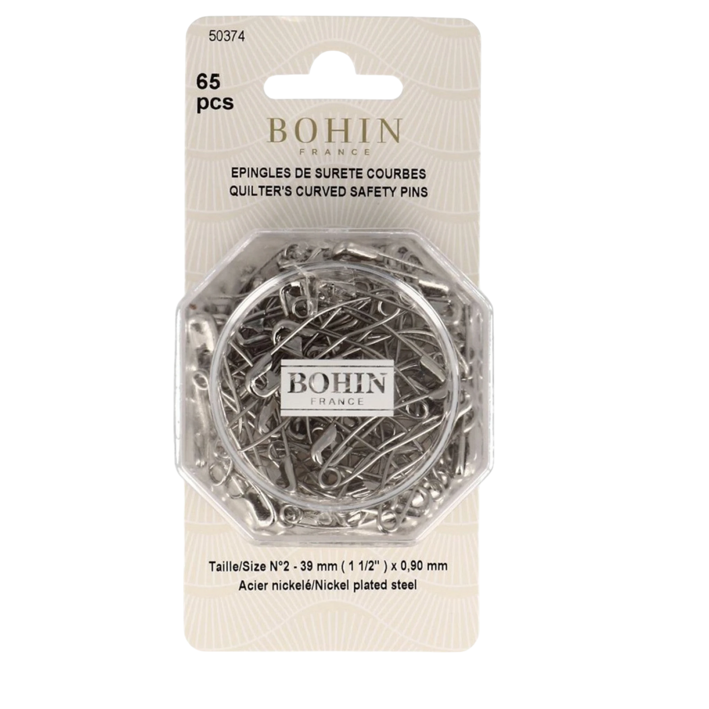 Bohin - Safety Pin Curved Size 1 1/2 - 65ct , quilting and needlework