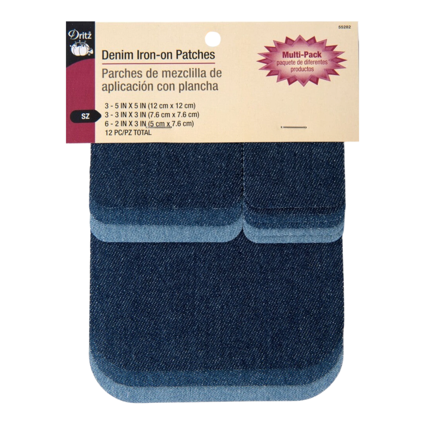 Iron-On Denim Patches - 12-Pack for garment repair, mending and sewing projects