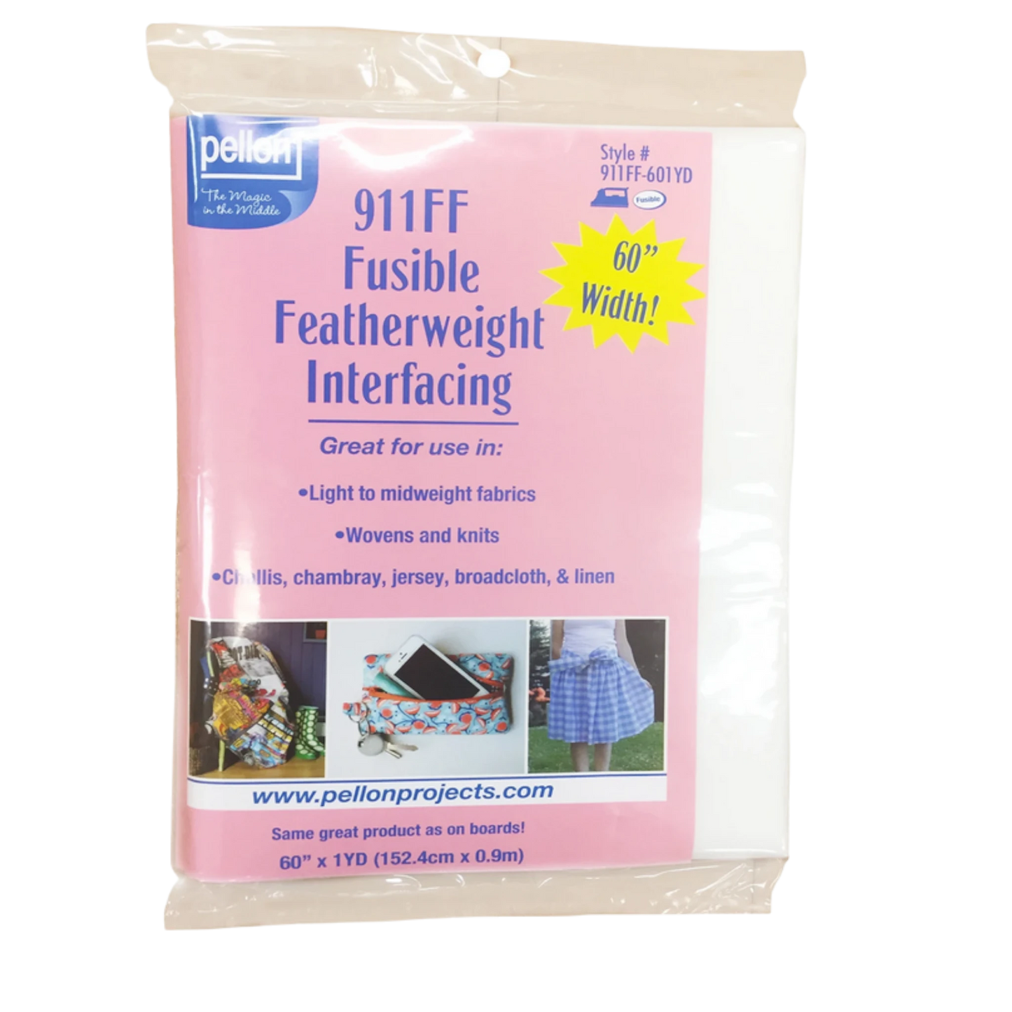 911FF Fusible Featherweight Interfacing 60in x 1yd for applique, sewing and craft projects