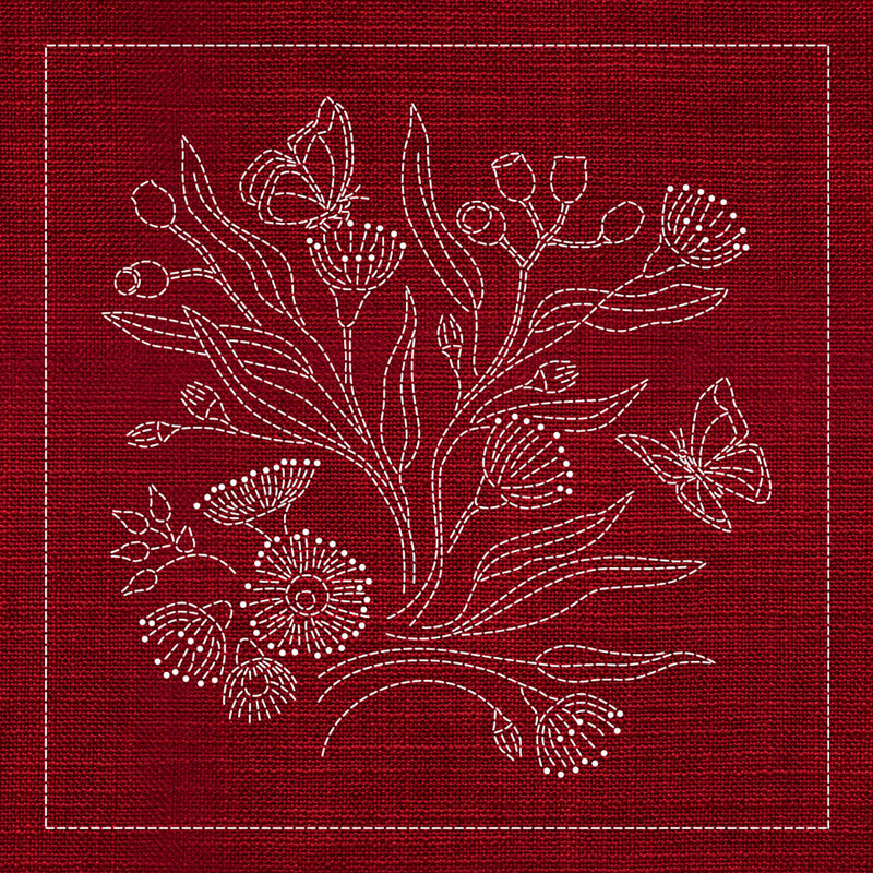 Sashiko Australia Native Flowers 3 - Cherry Red , piecing and stitching