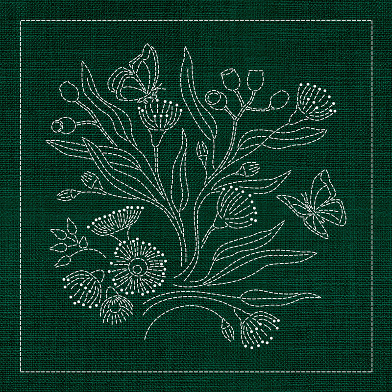 Sashiko Australia Native Flowers 3 - GREEN , piecing and stitching