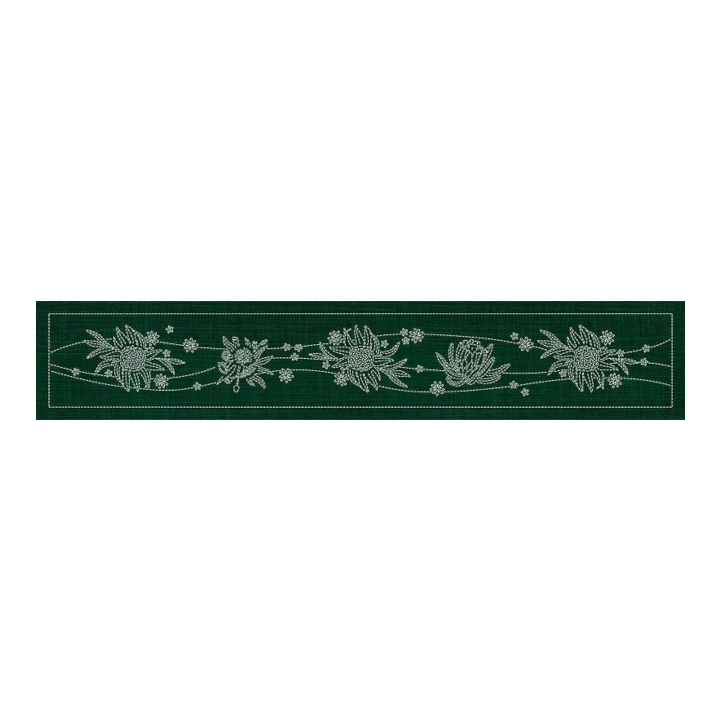 Sashiko Australia Native Flowers 5 Runner GREEN , piecing and stitching