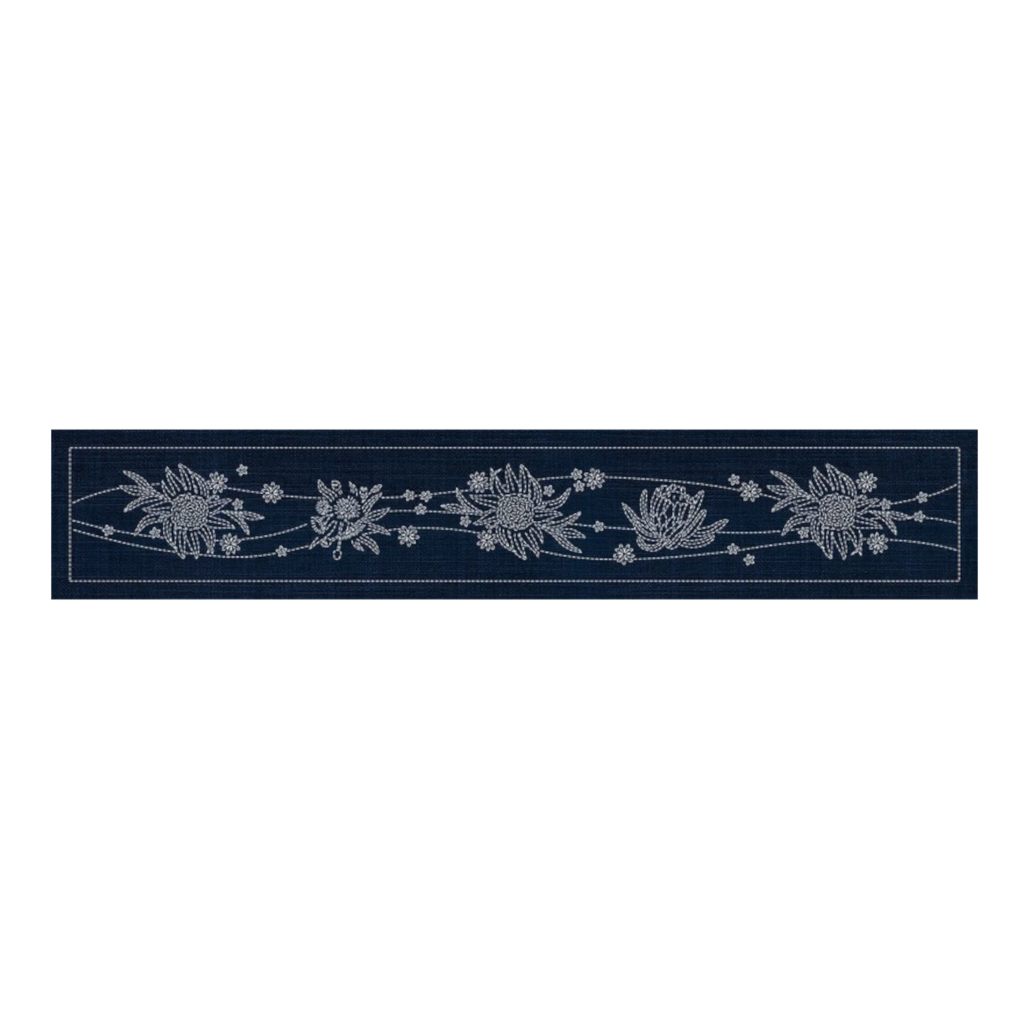 Sashiko Australia Native Flowers 5 Runner INDIGO , piecing and stitching
