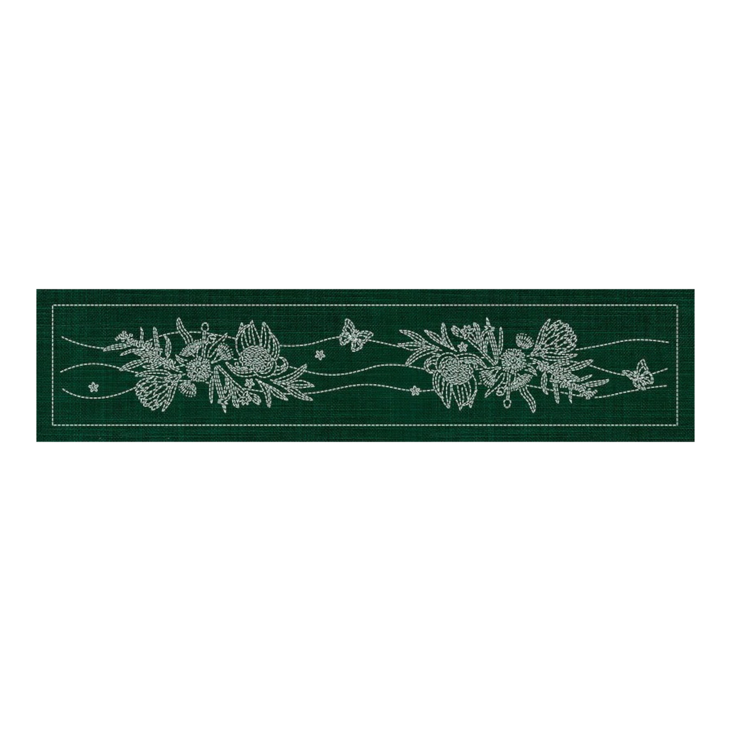 Sashiko Australia Native Flowers 6 Runner GREEN , piecing and stitching