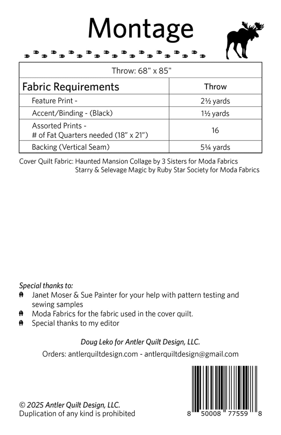 Montage Quilt Pattern by Doug Leko - Antler Quilt Design Feature Print Pattern