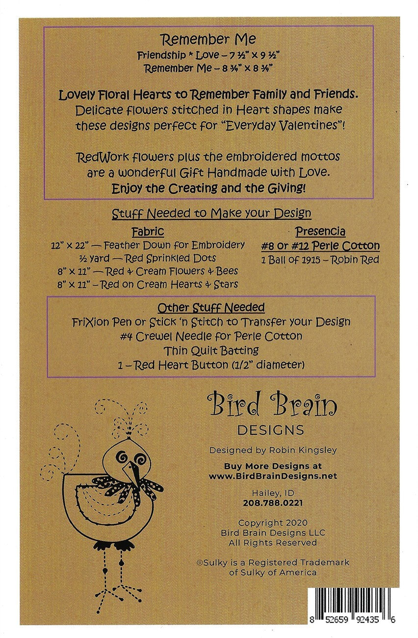 Remember Me Embroidery Pattern