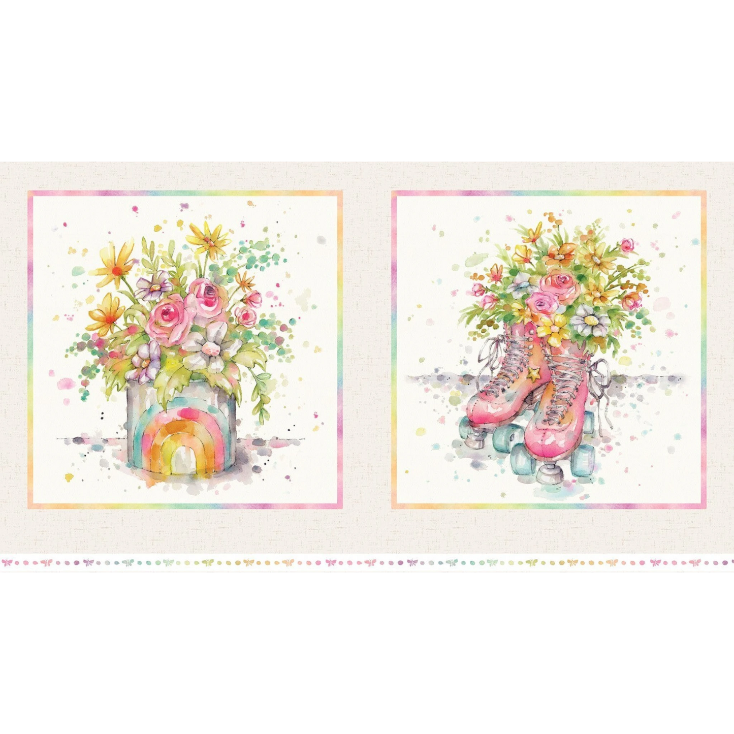 Boots and Blooms - Multi Skate Pillow Panel for patchwork, quilting and sewing