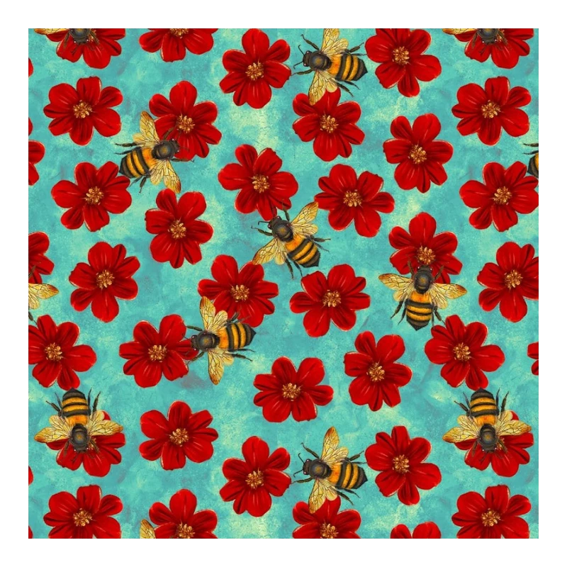 Enchanted Canopy - Lt. Blue Flowers with Bees 122 mm repeat sewing and quilting product
