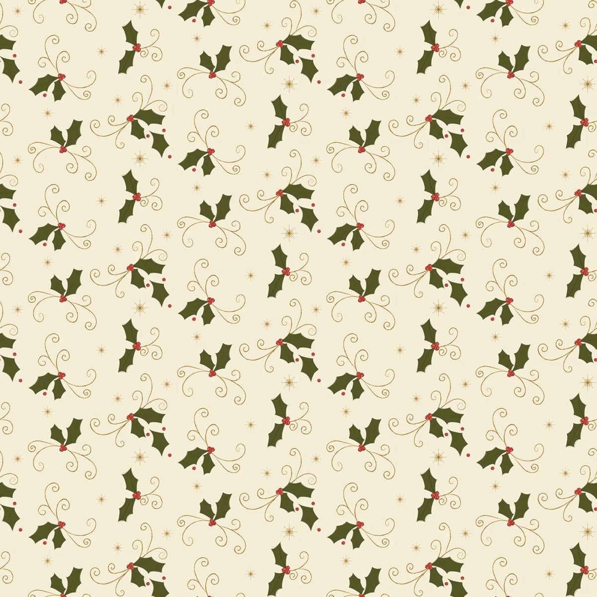 Christmas Greetings - Holly Cream | 1 Yard Cut