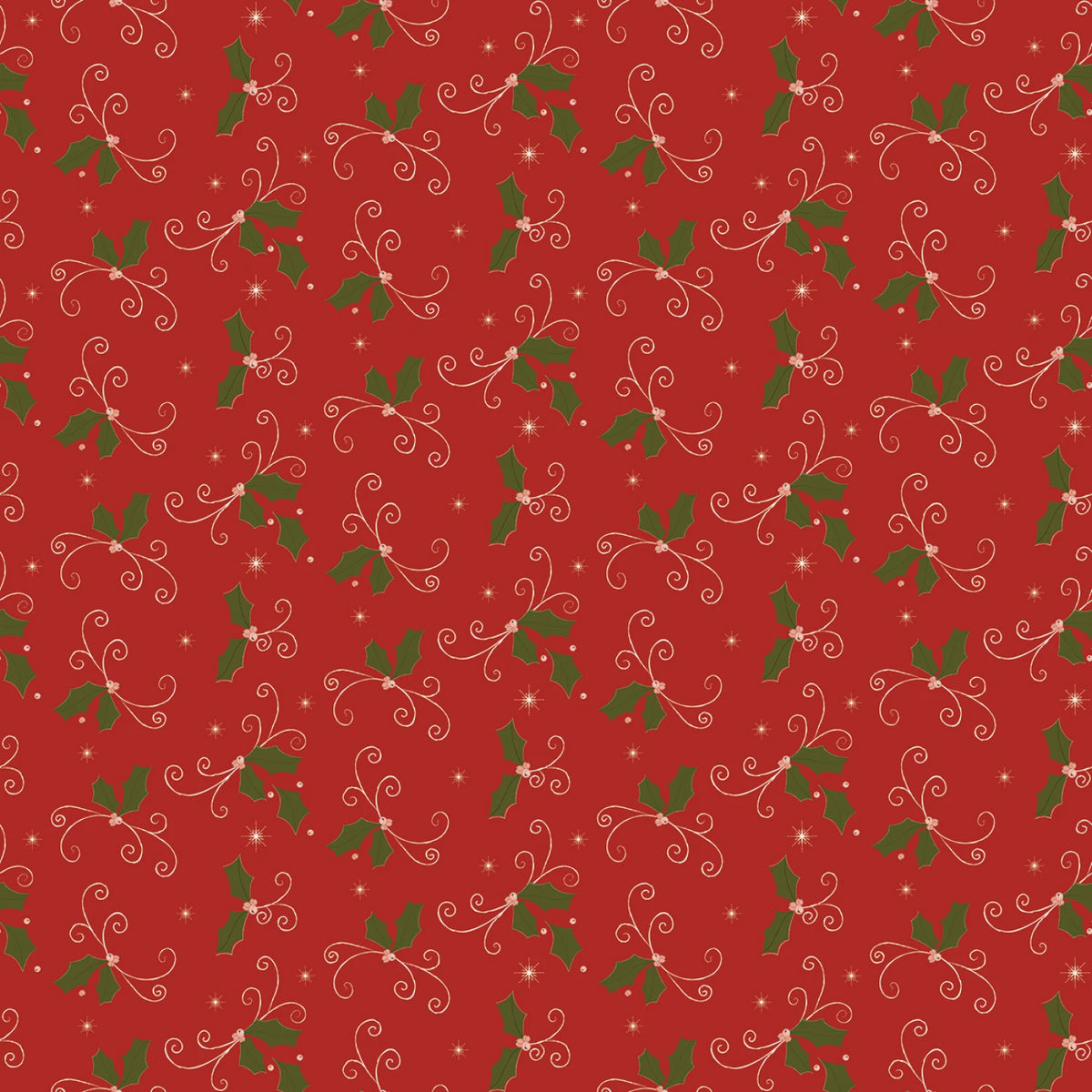 Christmas Greetings - Holly Red | 1 Yard Cut