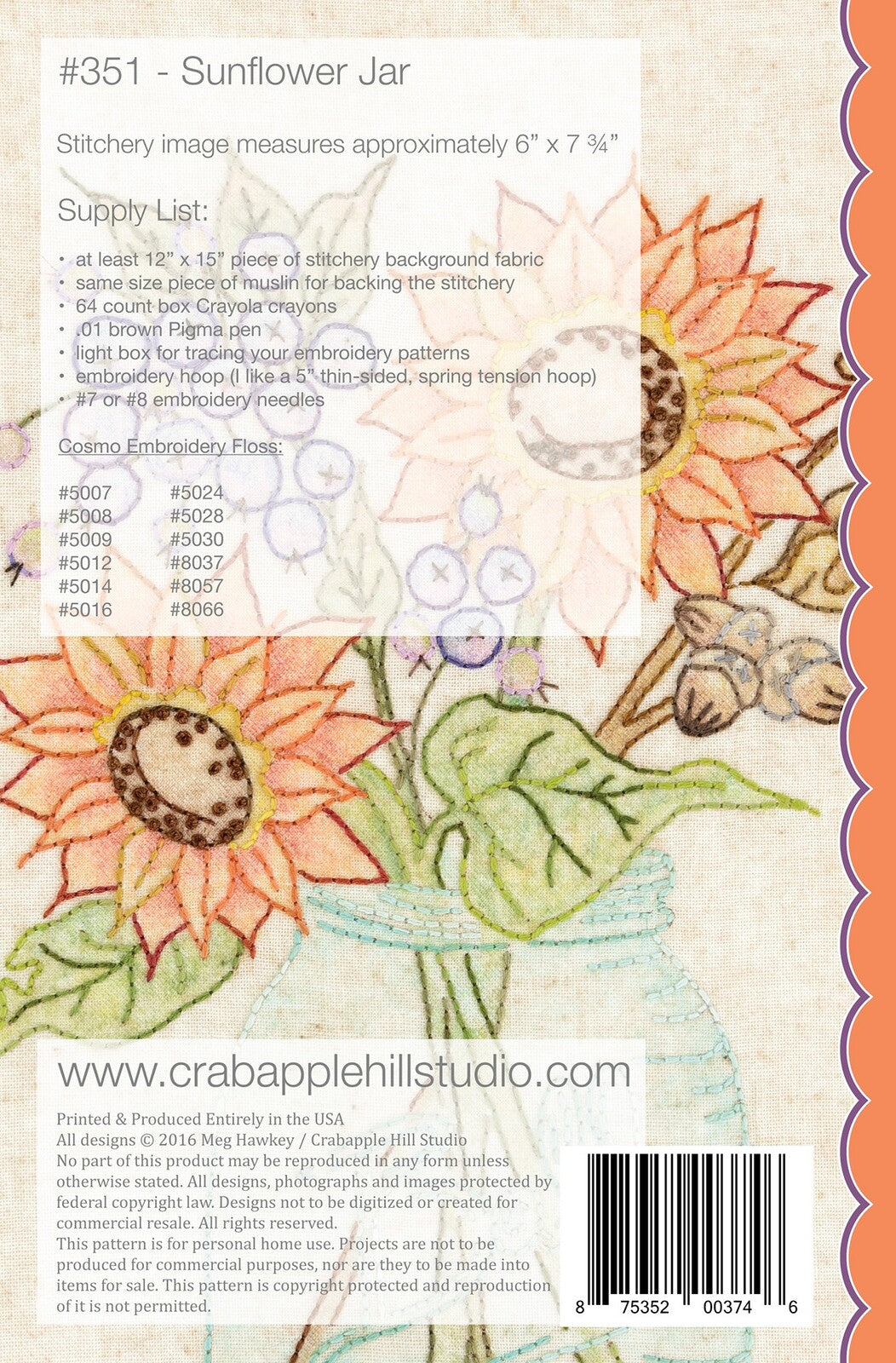 Sunflower Jar Stitchery