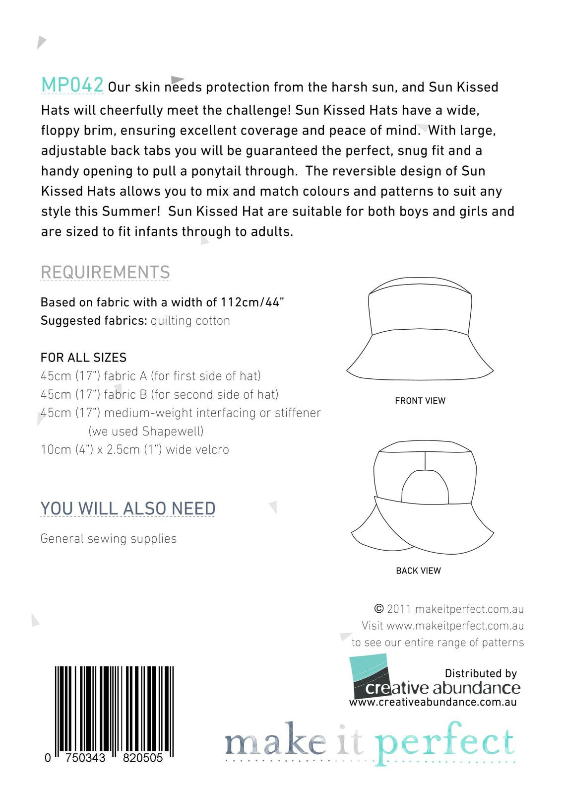 Sunkissed Hat Pattern , quilting and craft projects