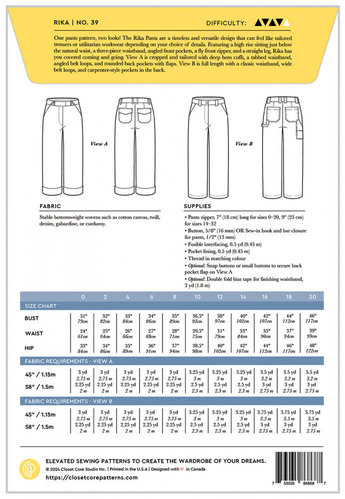 Rika Pants Pattern , quilting and craft projects