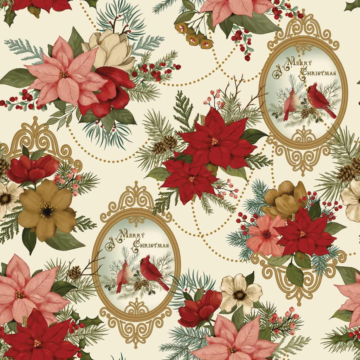 Christmas Greetings - Main Cream | 1 Yard Cut