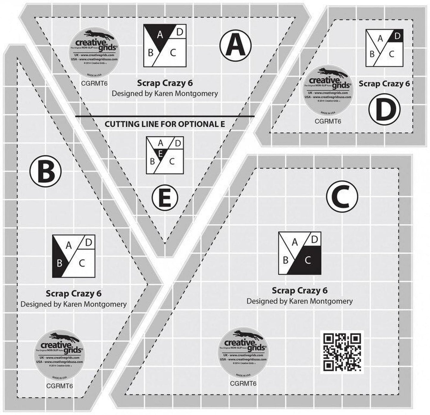 Scrap Crazy 6 Templates - CGRMT6 for precise cutting, marking and patchwork