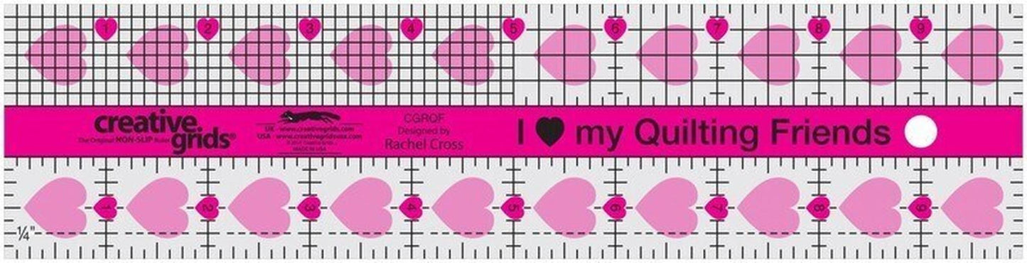 I Love My Quilt Friends Quilt Ruler 64 mm x 254 mm - CGRQF for precise cutting, marking and patchwork