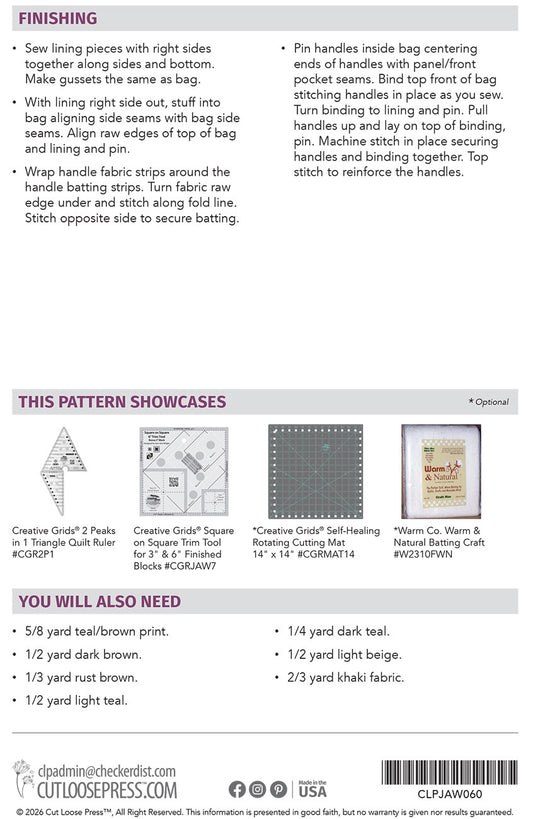 Stormy Beach Bag Pattern by Cut Loose Press - back