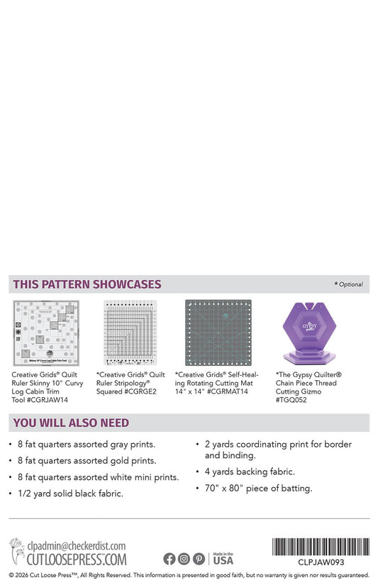 Silver and Gold Quilt Pattern by Cut Loose Press - back