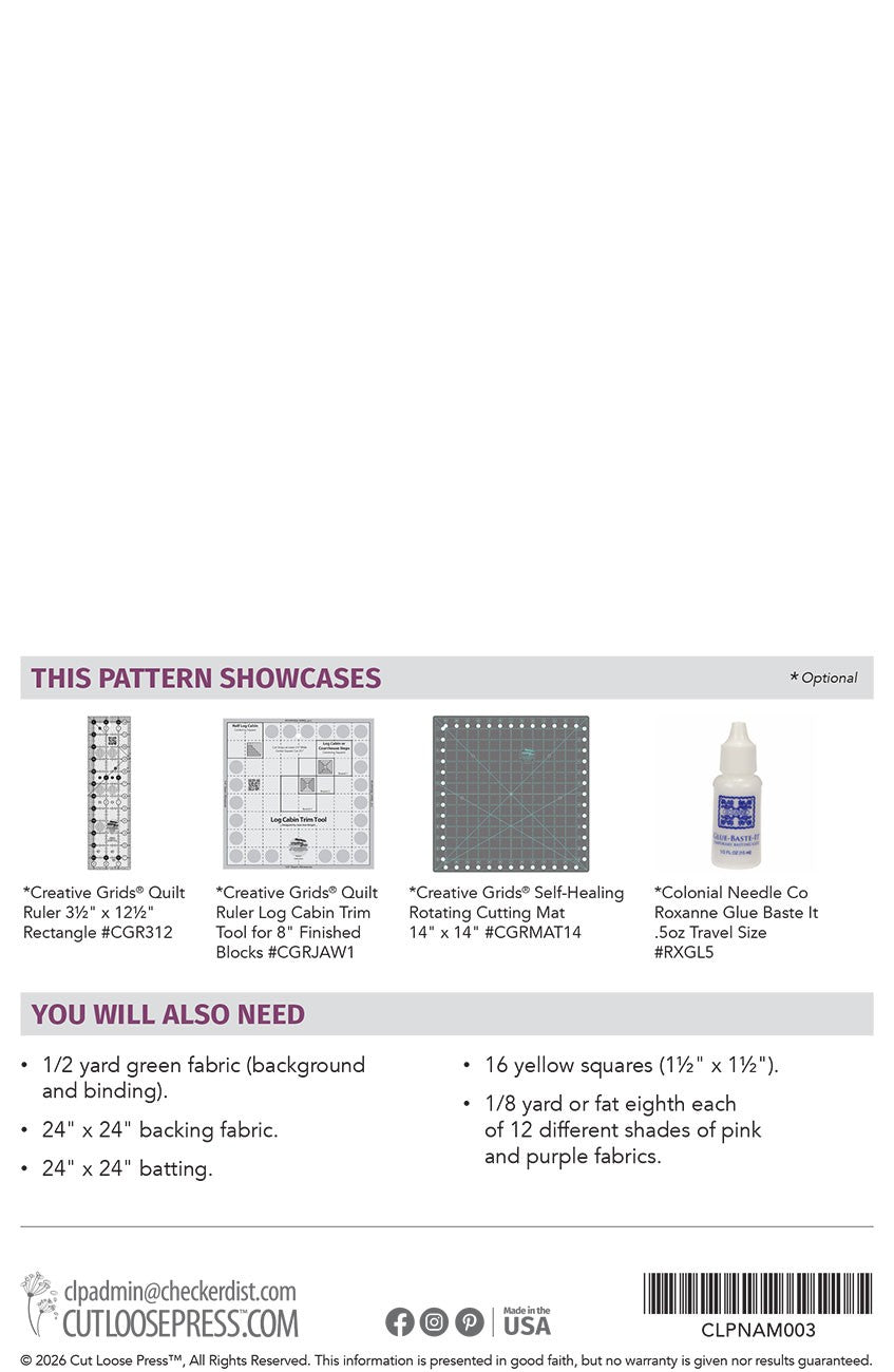 Cabin Flower Table Topper Pattern by Cut Loose Press - back