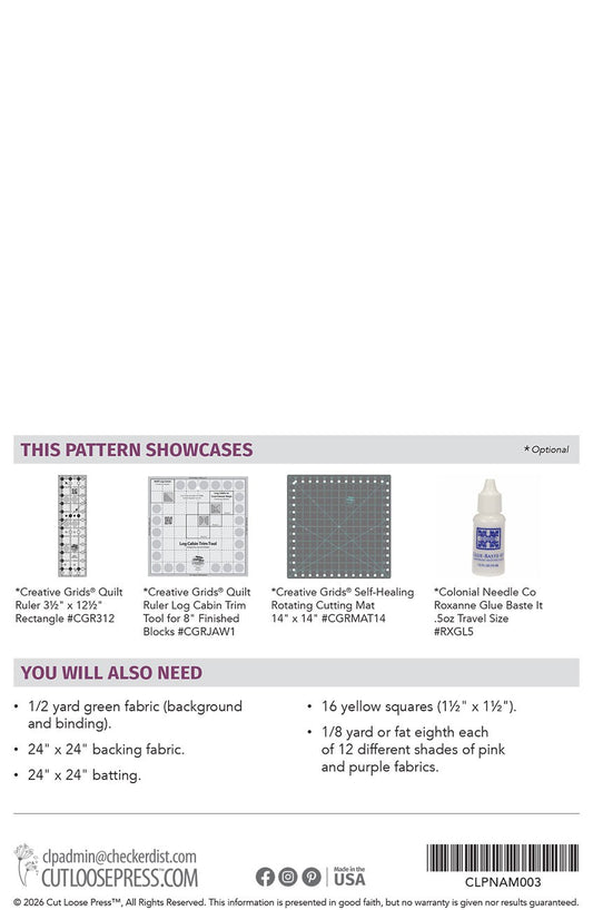 Cabin Flower Table Topper Pattern by Cut Loose Press - back