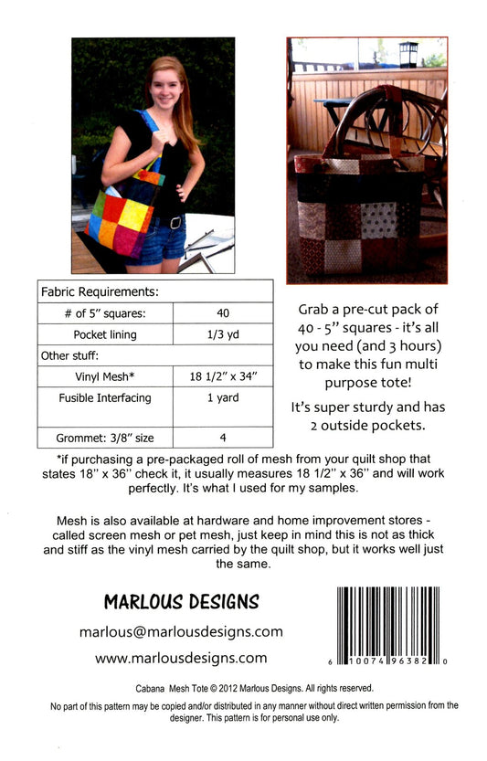 Cabana Mesh Tote Pattern for bag making, sewing and creative projects