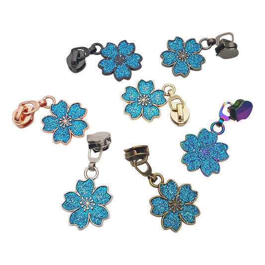 Cherry Blossom Zipper Pulls Blue [Size: #3 [Slider Colour: Nickle for bag making and sewing projects
