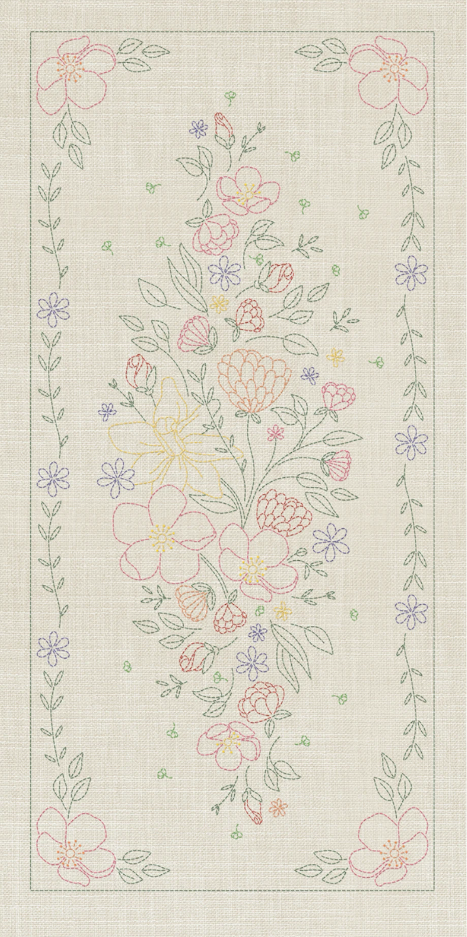 Sashiko Wildflowers 8 Panel Seeded Cream