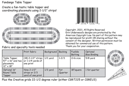 Fandango Runner & Placemat Set Pattern , quilting and craft projects