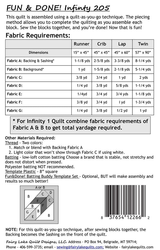 Fun & Done! Quilting Pattern - INFINITY , quilting and craft projects