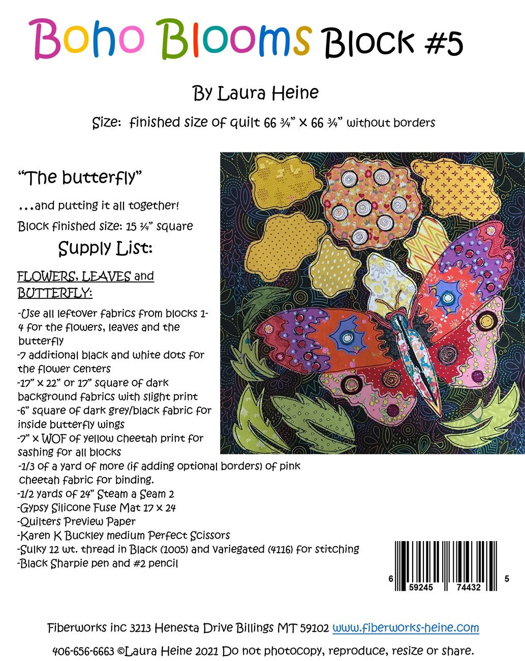 Laura Heine BOHO Blooms Block #5 Collage Pattern , quilting and craft projects