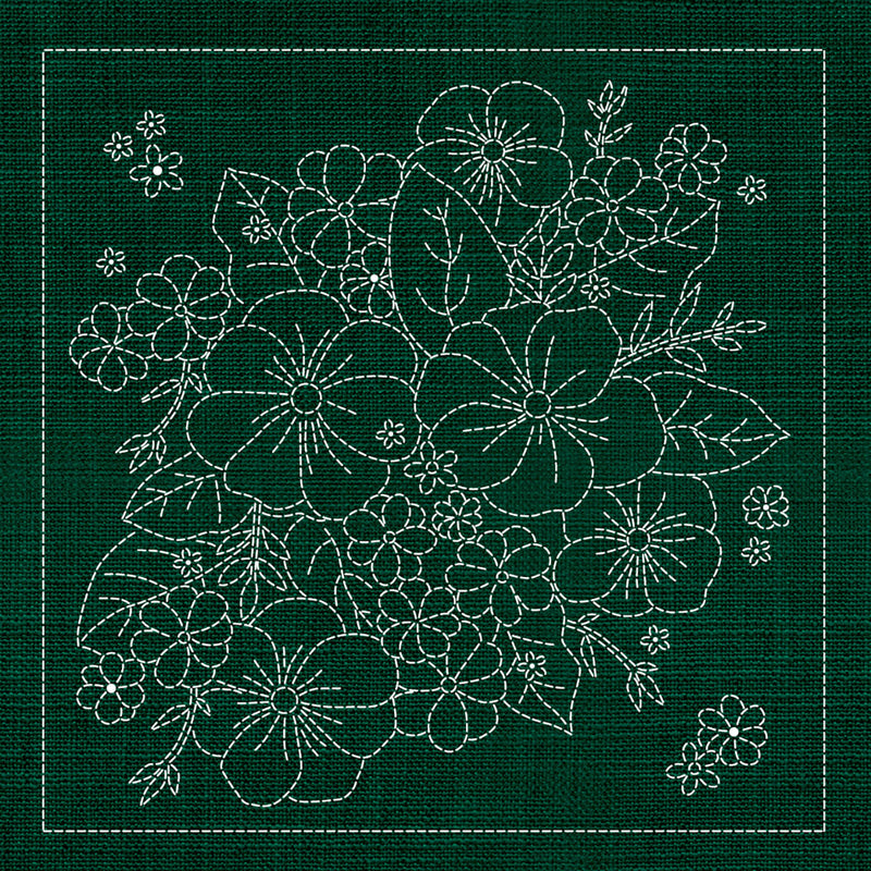 Sashiko Blossom Bouquet - Green , piecing and stitching