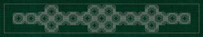 Sashiko Interlocking Geometric Runner GREEN , piecing and stitching