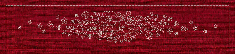 Sashiko Blossom Bouquet Runner CHERRY RED , piecing and stitching