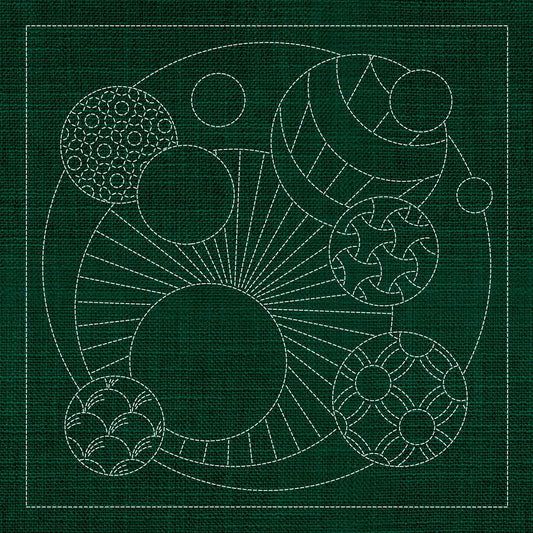 Sashiko Geometric Circles Collection – 3 Designs Green