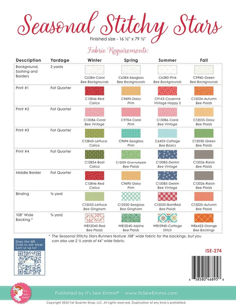 Seasonal Stitchy Stars Tablerunner Pattern , quilting and craft projects