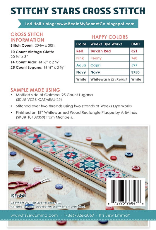 Lori Holt Stitchy Stars Cross Stitch Pattern , quilting and craft projects