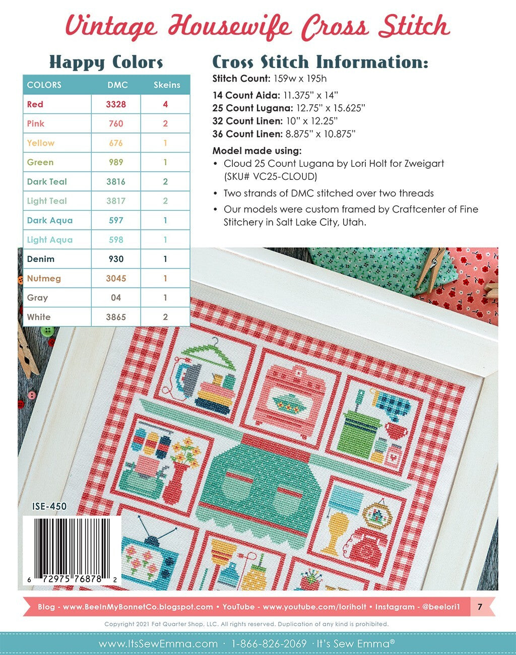 Lori Holt - Vintage Housewife Cross Stitch Pattern , quilting and craft projects
