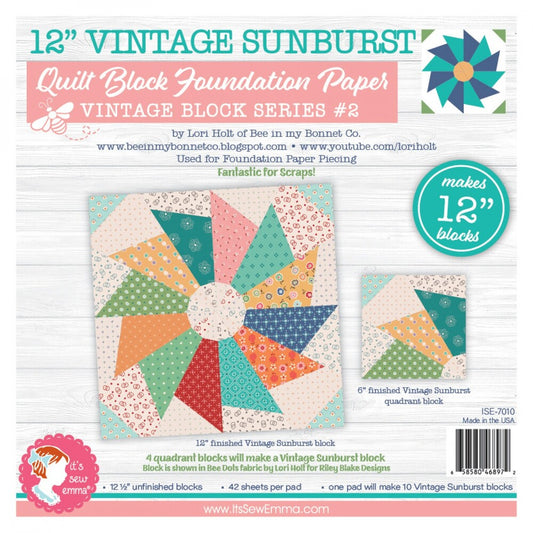 Foundation Paper - Vintage Sunbursts Quilt Block - 203 mm , pattern making and craft projects